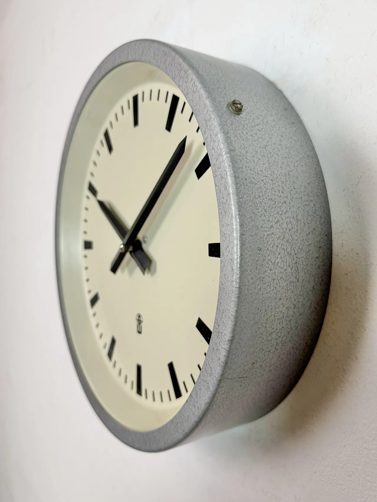 Grey Industrial East German Wall Clock from GW, 1960s 4