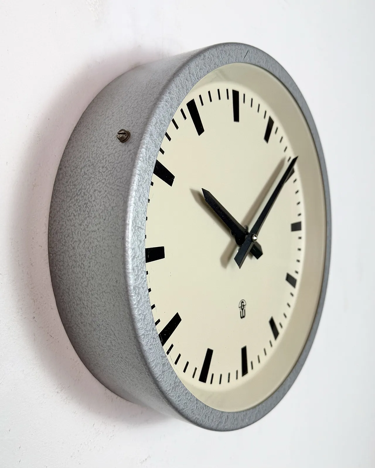 Grey Industrial East German Wall Clock from GW, 1960s 5
