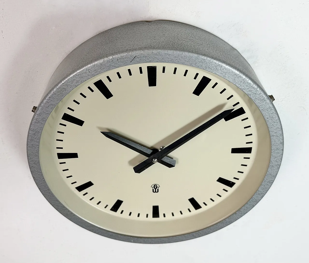 Grey Industrial East German Wall Clock from GW, 1960s 6
