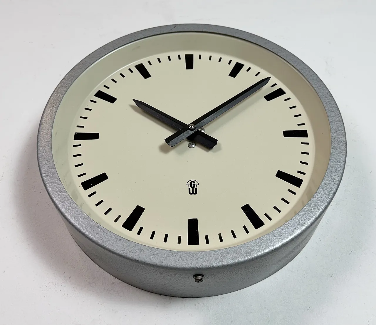 Grey Industrial East German Wall Clock from GW, 1960s 7
