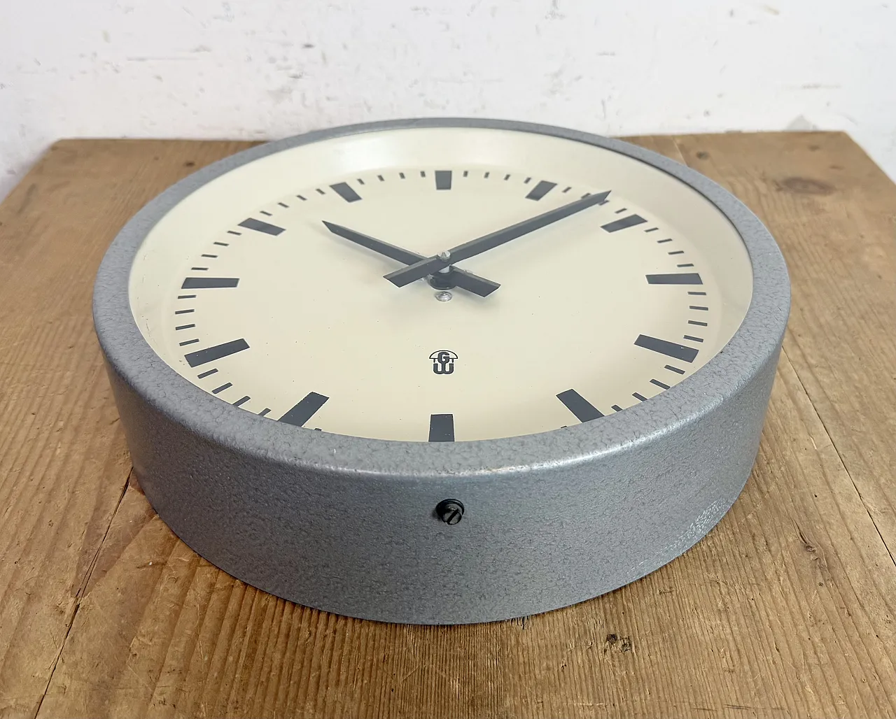 Grey Industrial East German Wall Clock from GW, 1960s 8