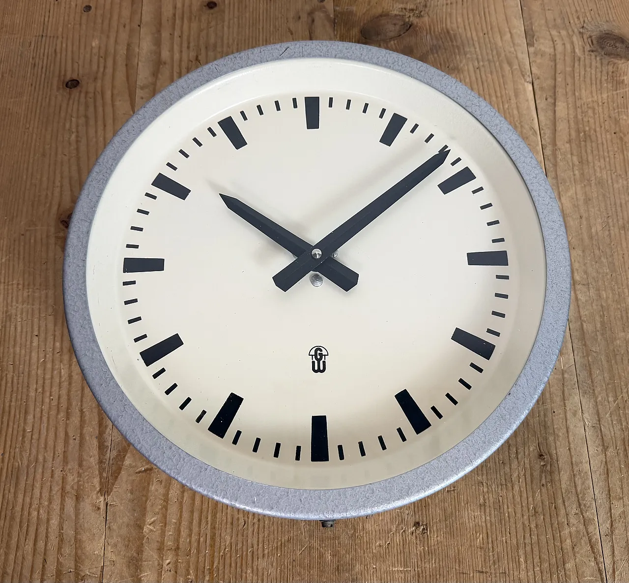 Grey Industrial East German Wall Clock from GW, 1960s 9