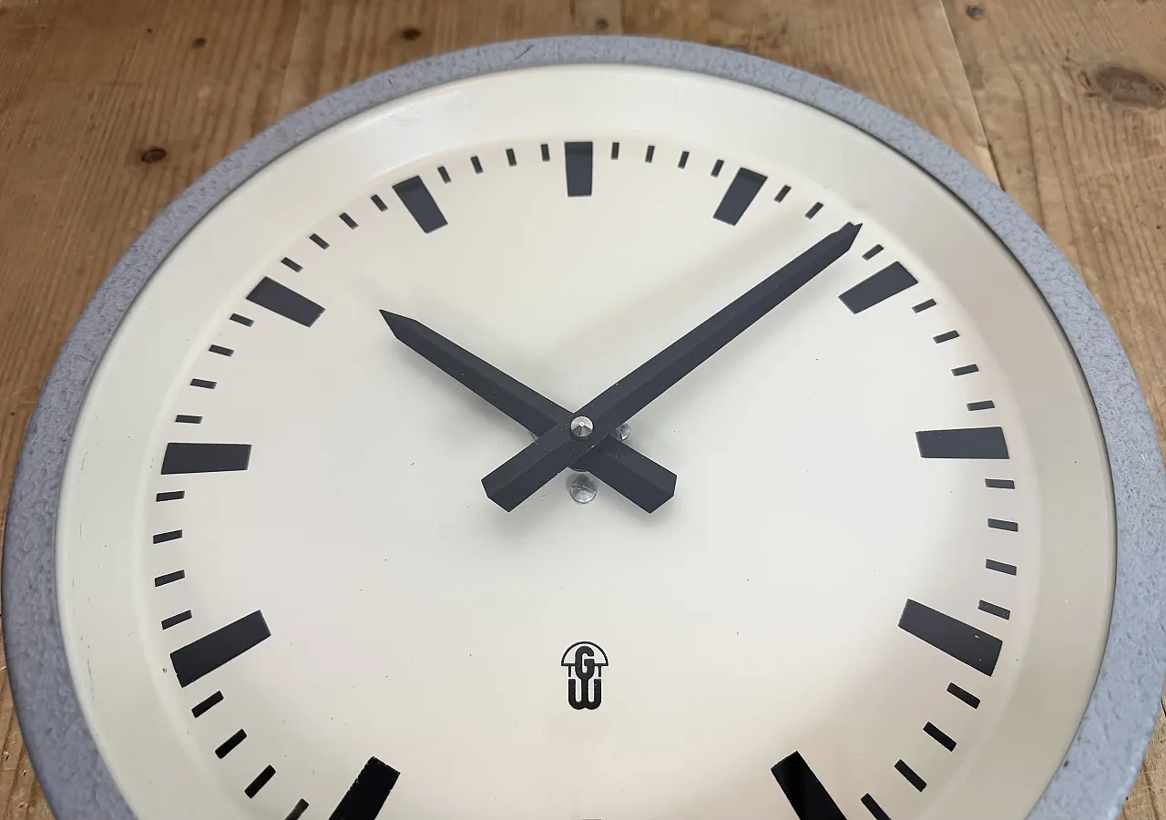 Grey Industrial East German Wall Clock from GW, 1960s 11