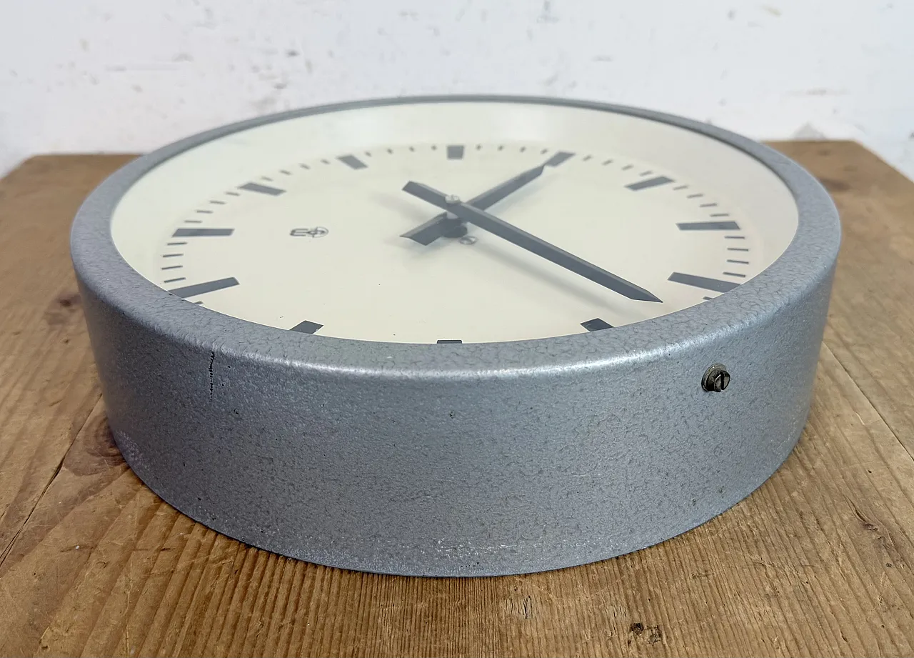 Grey Industrial East German Wall Clock from GW, 1960s 12