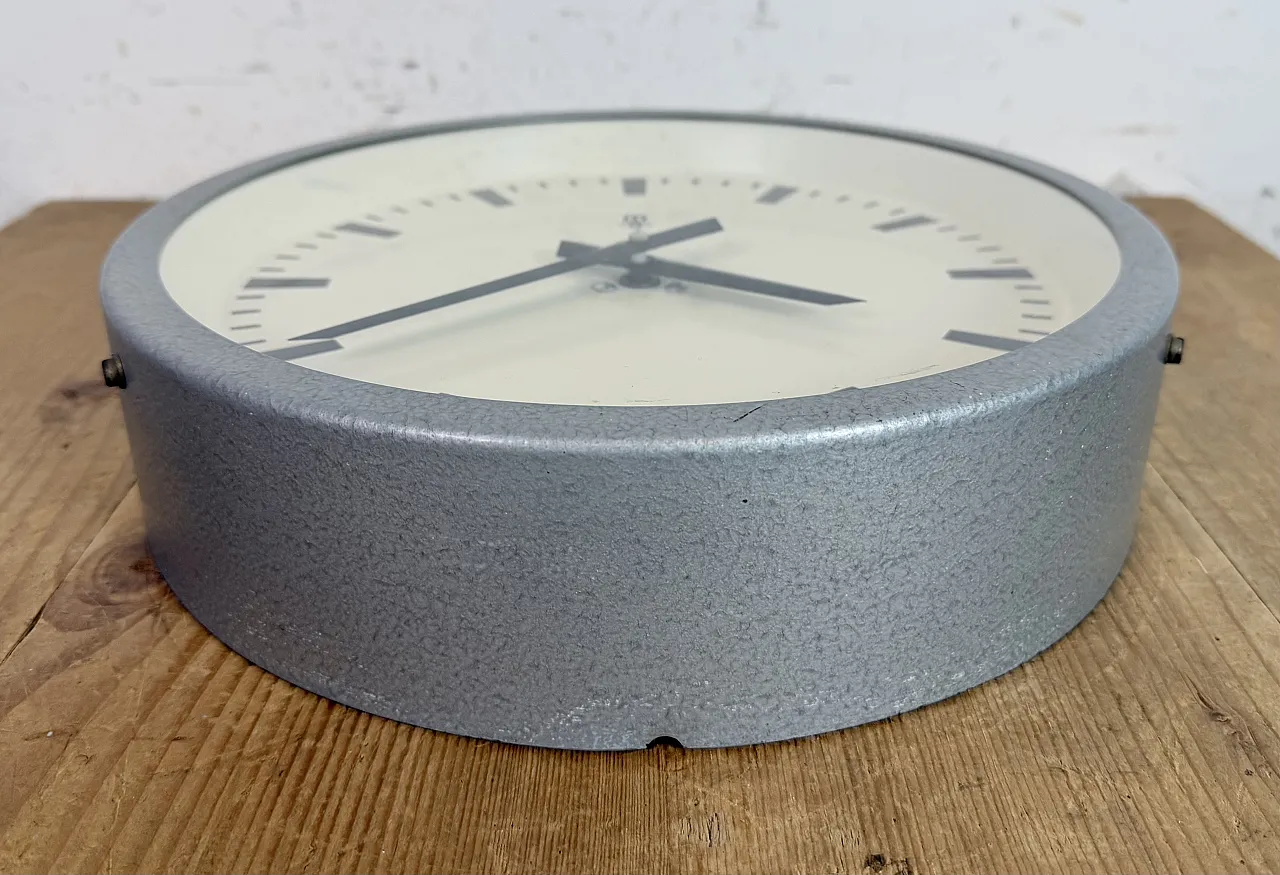 Grey Industrial East German Wall Clock from GW, 1960s 13