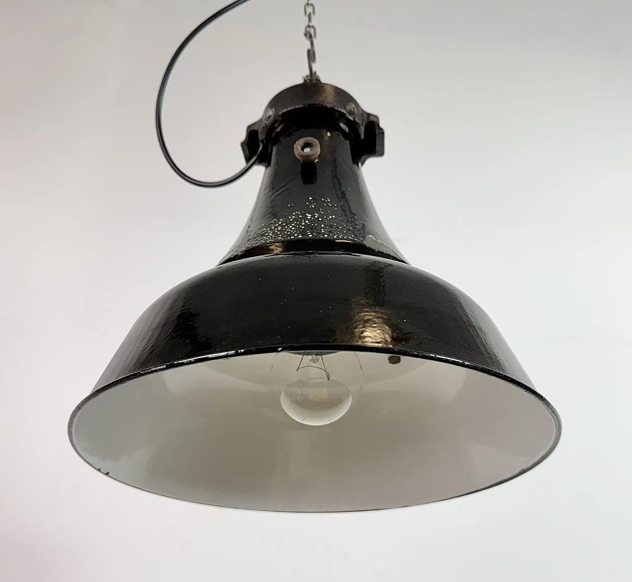 Industrial Black Enamel Bauhaus Pendant Lamp, 1930s 9