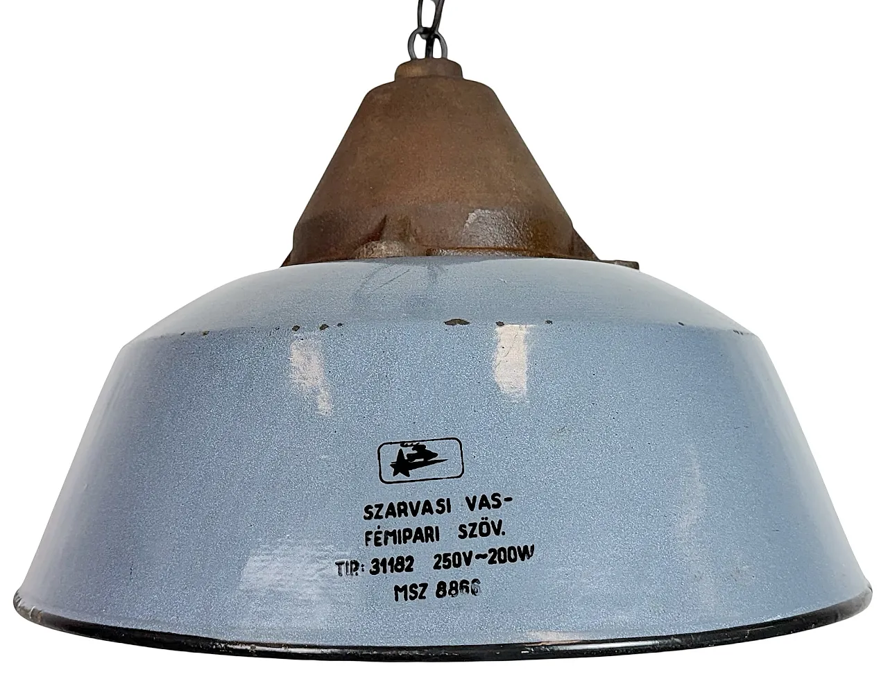 Industrial Grey Enamel and Cast Iron Pendant Light, 1960s 1
