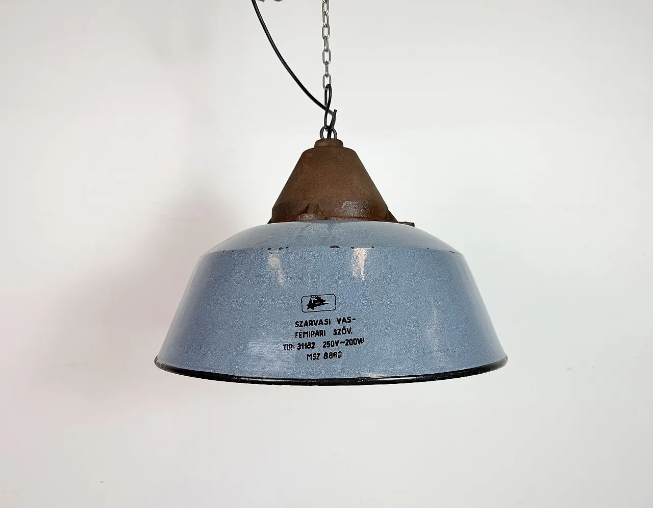 Industrial Grey Enamel and Cast Iron Pendant Light, 1960s 2