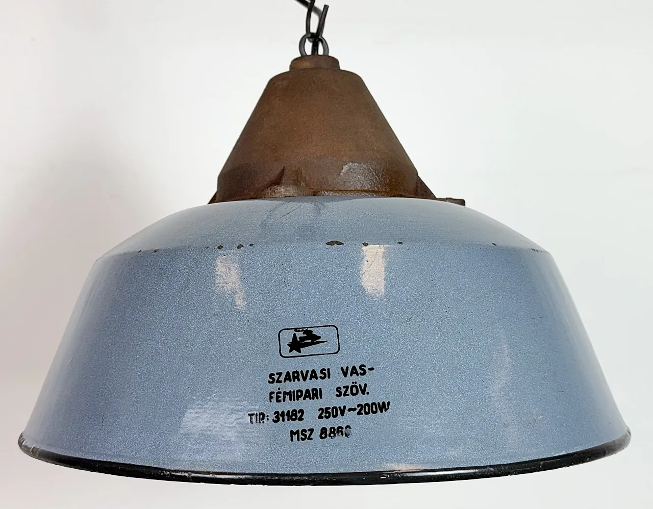 Industrial Grey Enamel and Cast Iron Pendant Light, 1960s 3