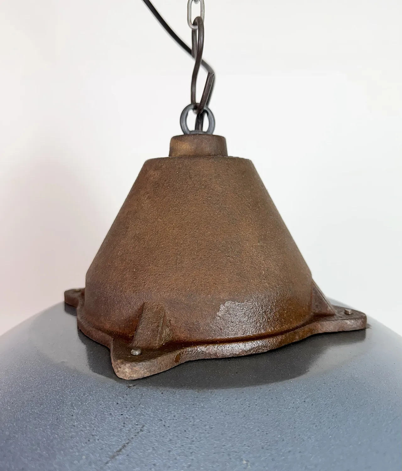 Industrial Grey Enamel and Cast Iron Pendant Light, 1960s 4