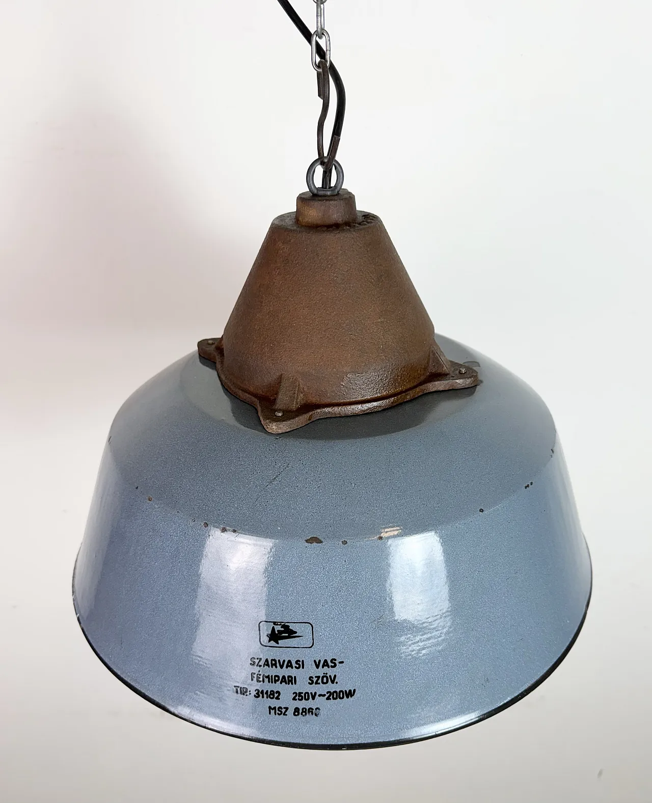 Industrial Grey Enamel and Cast Iron Pendant Light, 1960s 6