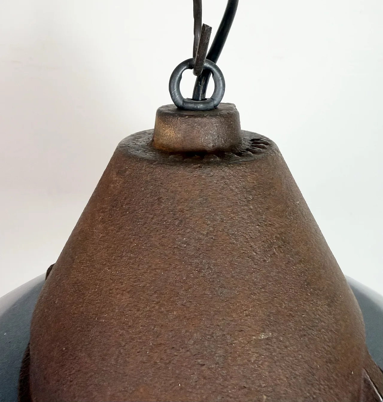 Industrial Grey Enamel and Cast Iron Pendant Light, 1960s 7