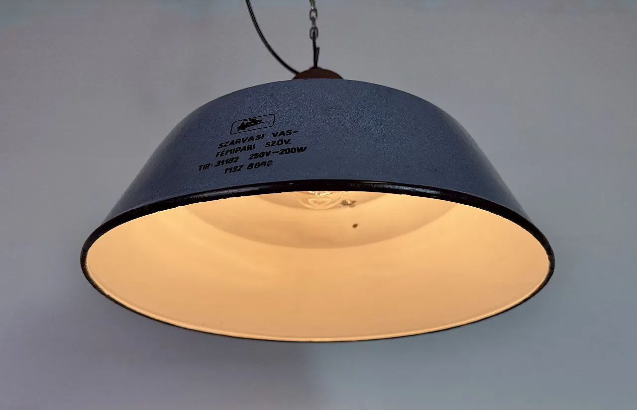 Industrial Grey Enamel and Cast Iron Pendant Light, 1960s 11