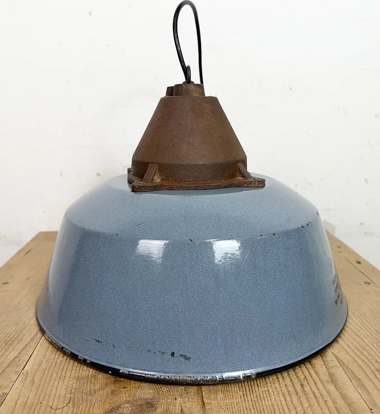 Industrial Grey Enamel and Cast Iron Pendant Light, 1960s 13