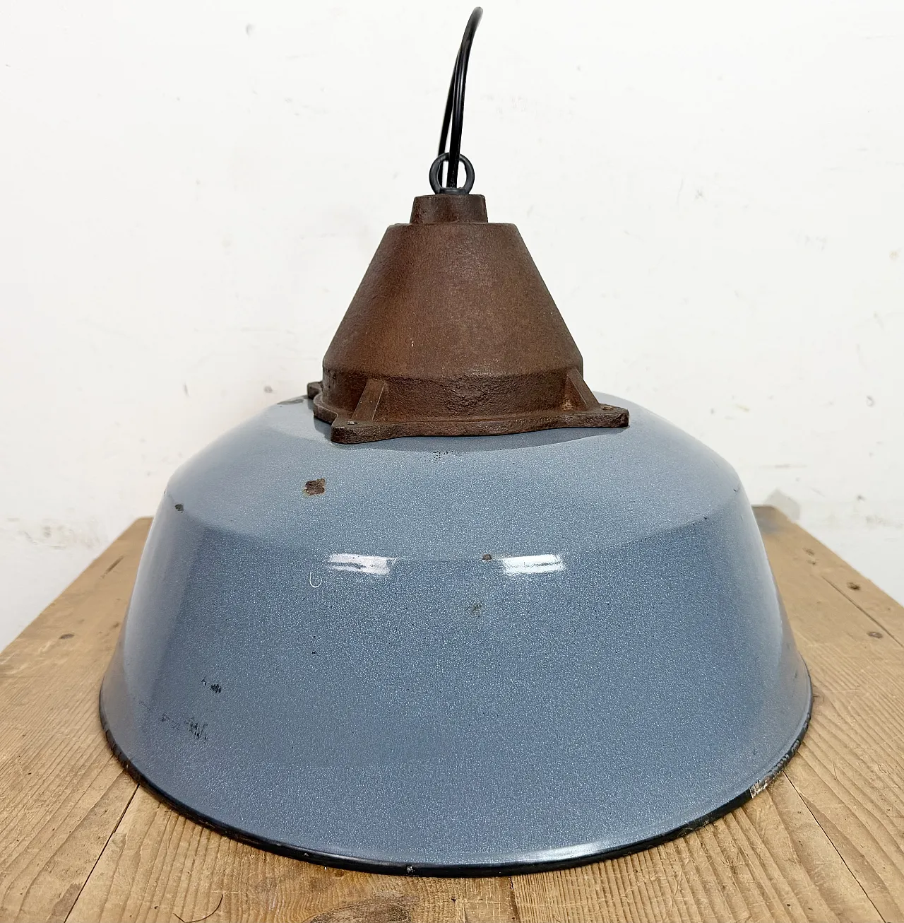 Industrial Grey Enamel and Cast Iron Pendant Light, 1960s 14