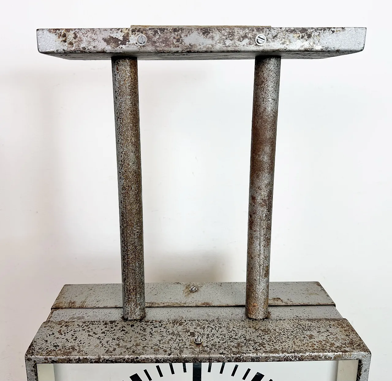 Square Double Sided Factory Ceiling Clock from Pragotron, 70s 14