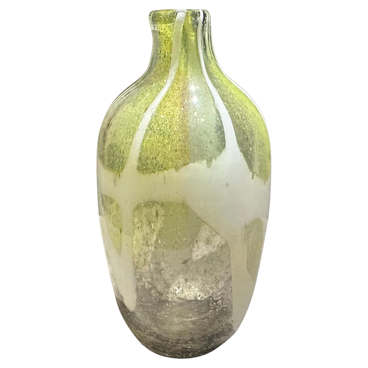 Nason style modern green and white Murano glass bottle vase, 1980s 1