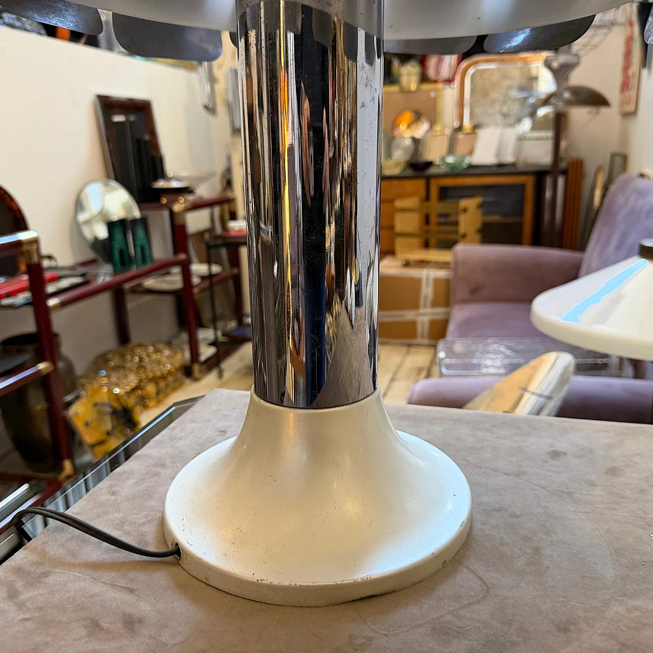 Space Age steel and glass mushroom table lamp, 1960s 3