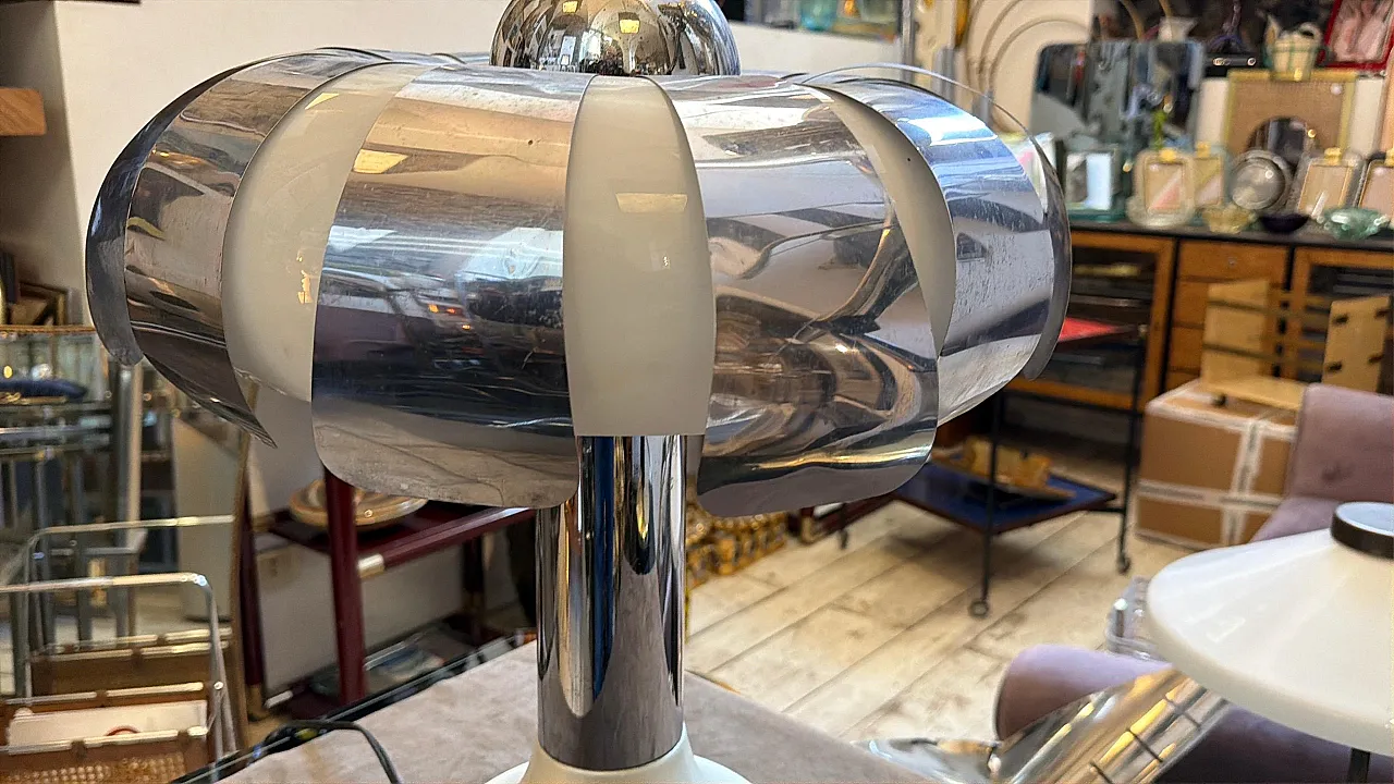 Space Age steel and glass mushroom table lamp, 1960s 4