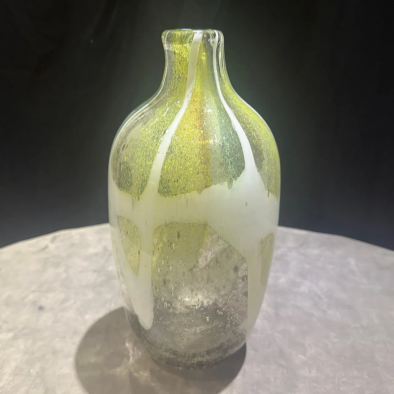 Nason style modern green and white Murano glass bottle vase, 1980s 5