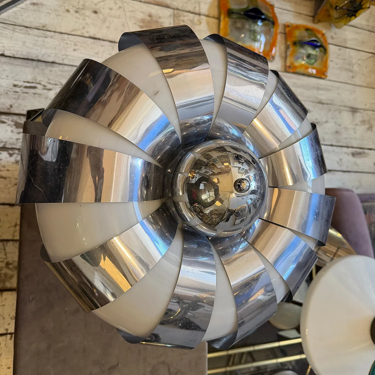 Space Age steel and glass mushroom table lamp, 1960s 6