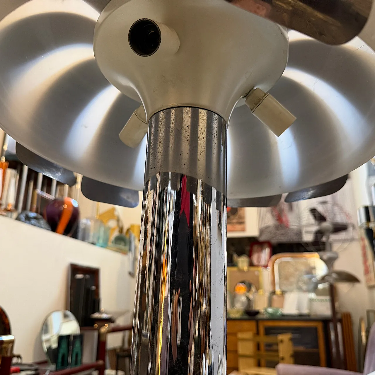 Space Age steel and glass mushroom table lamp, 1960s 7