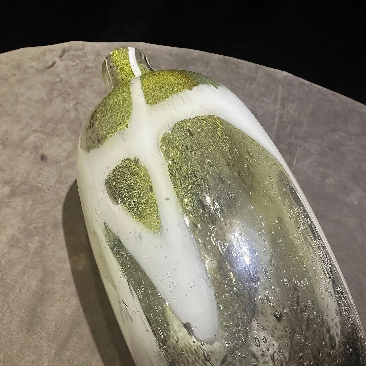 Nason style modern green and white Murano glass bottle vase, 1980s 9