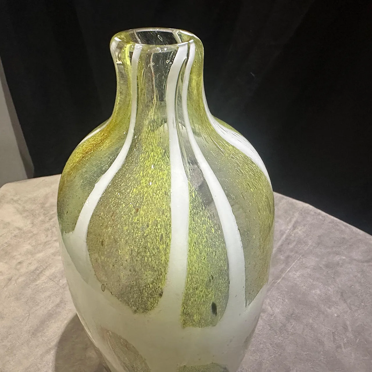 Nason style modern green and white Murano glass bottle vase, 1980s 12
