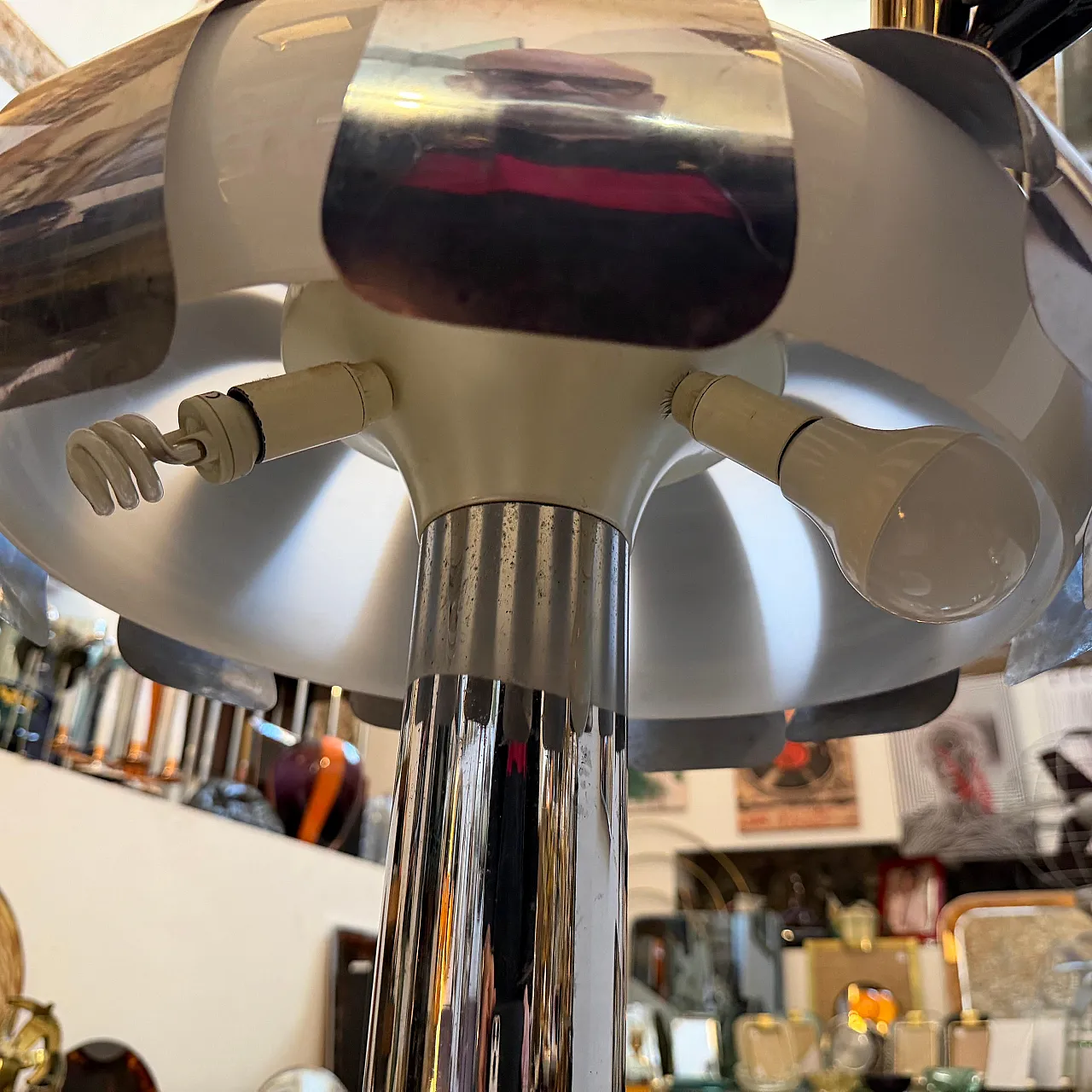 Space Age steel and glass mushroom table lamp, 1960s 11