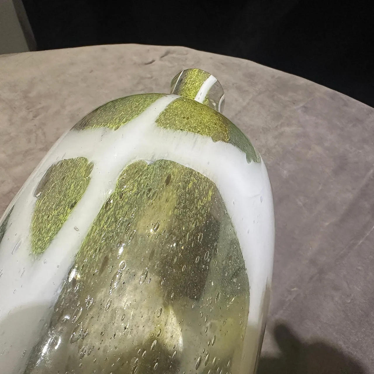 Nason style modern green and white Murano glass bottle vase, 1980s 13