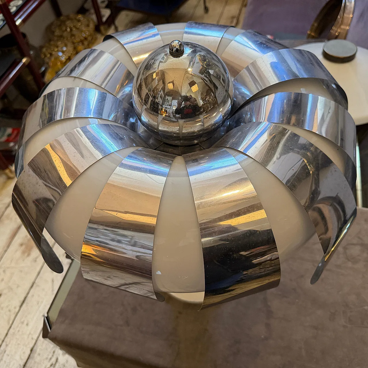 Space Age steel and glass mushroom table lamp, 1960s 12