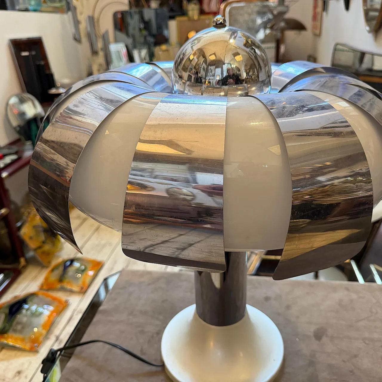 Space Age steel and glass mushroom table lamp, 1960s 13