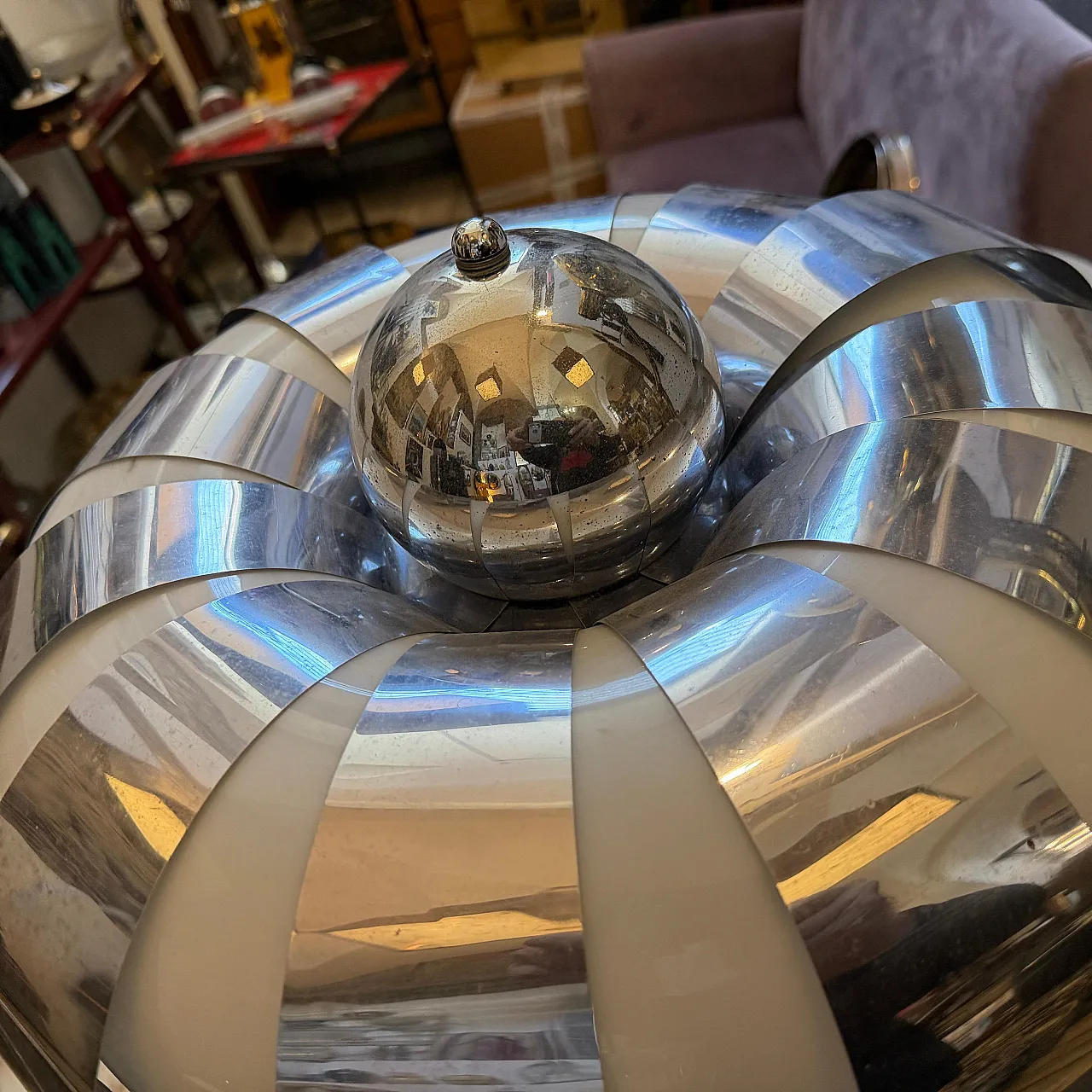 Space Age steel and glass mushroom table lamp, 1960s 14