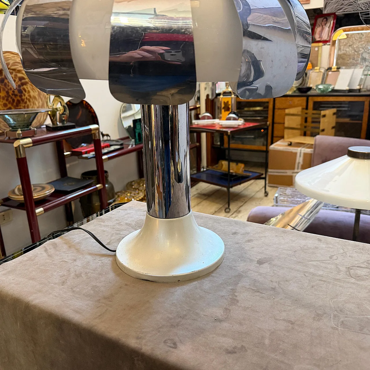 Space Age steel and glass mushroom table lamp, 1960s 16