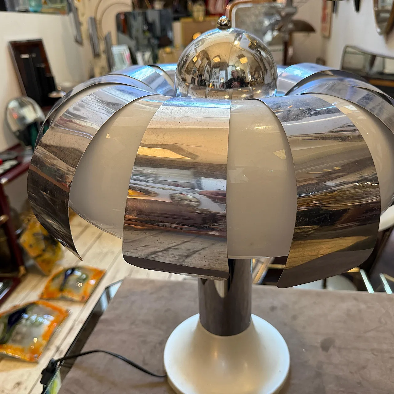 Space Age steel and glass mushroom table lamp, 1960s 18
