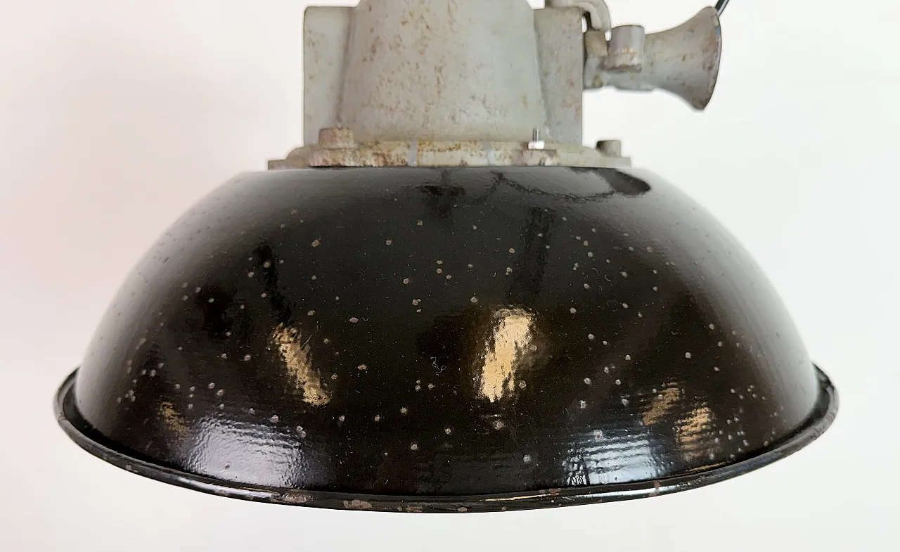 Black Enamel and Cast Iron Industrial Cage Pendant Light, 1960s 5