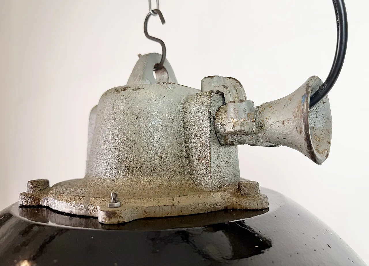 Black Enamel and Cast Iron Industrial Cage Pendant Light, 1960s 8