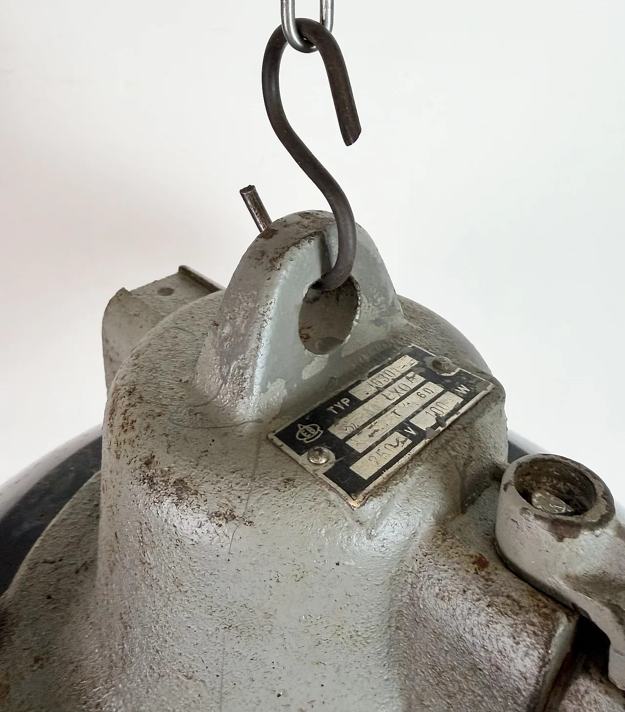 Black Enamel and Cast Iron Industrial Cage Pendant Light, 1960s 13