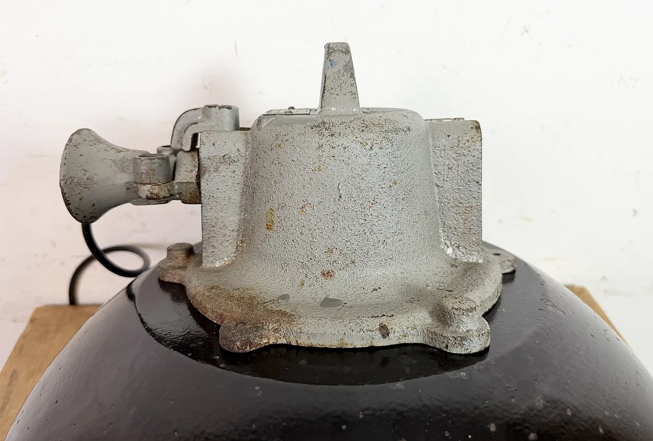 Black Enamel and Cast Iron Industrial Cage Pendant Light, 1960s 17