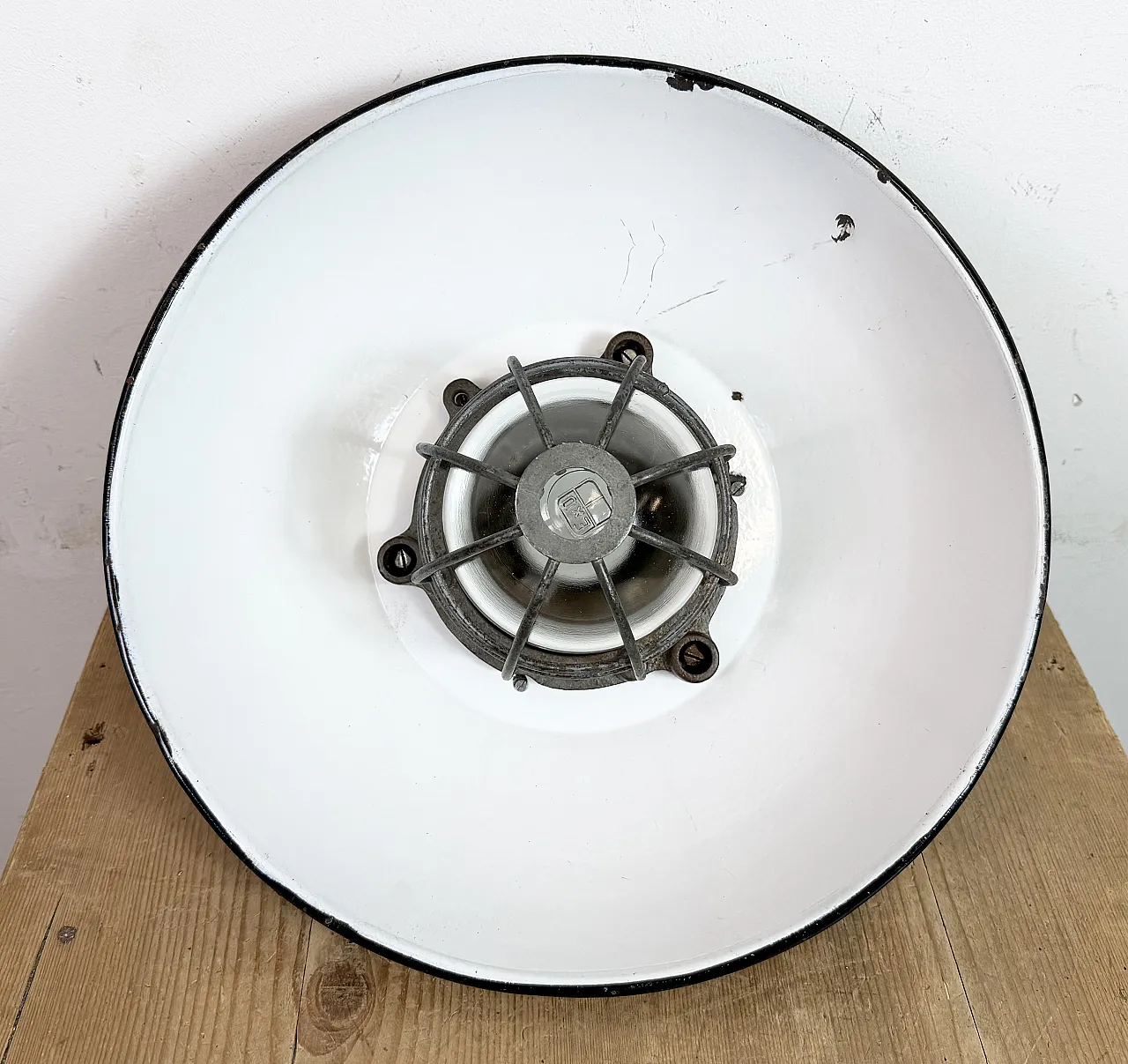 Black Enamel and Cast Iron Industrial Cage Pendant Light, 1960s 18