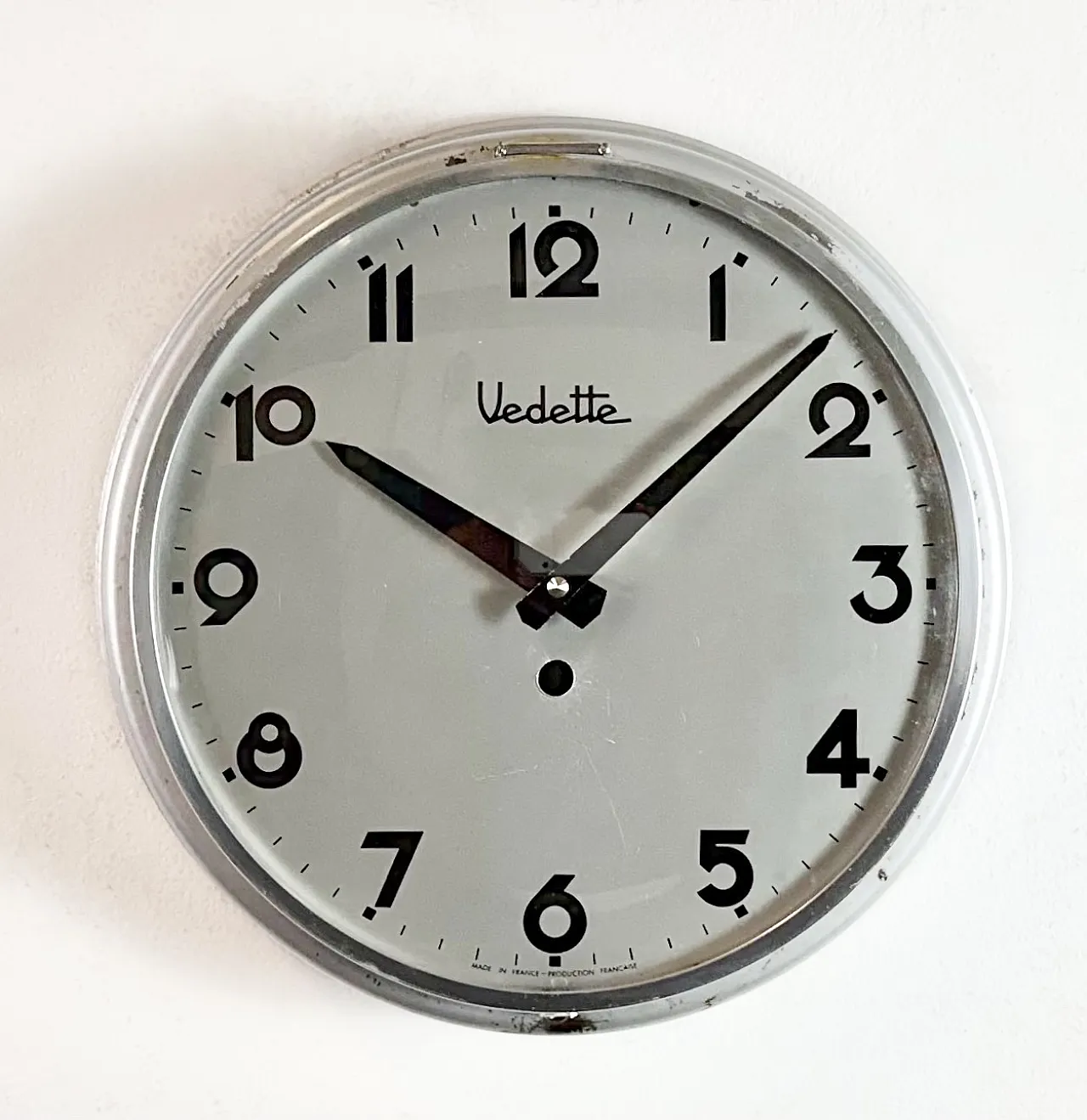 Grey Industrial French Wall Clock from Vedette, 1950s 3