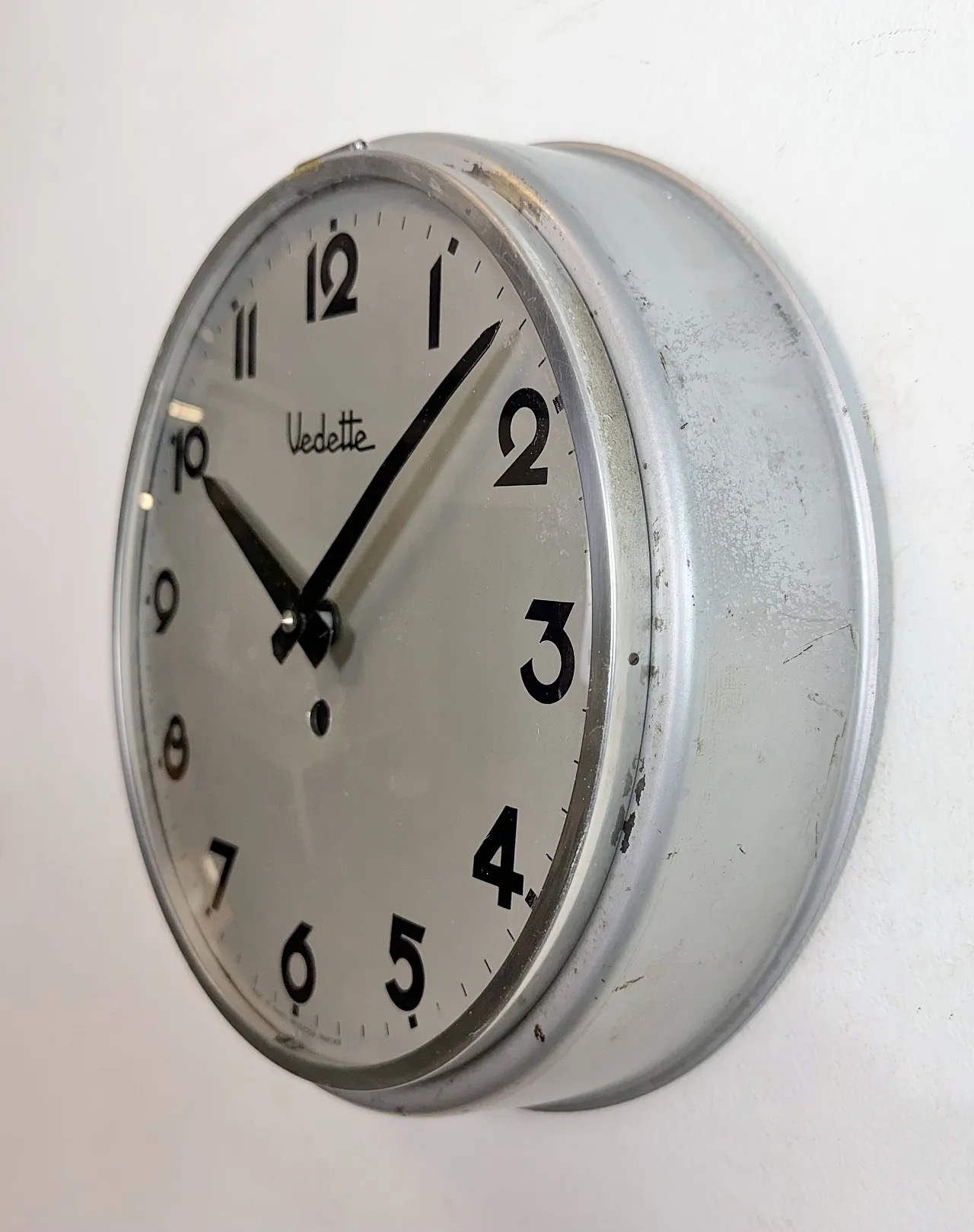 Grey Industrial French Wall Clock from Vedette, 1950s 4