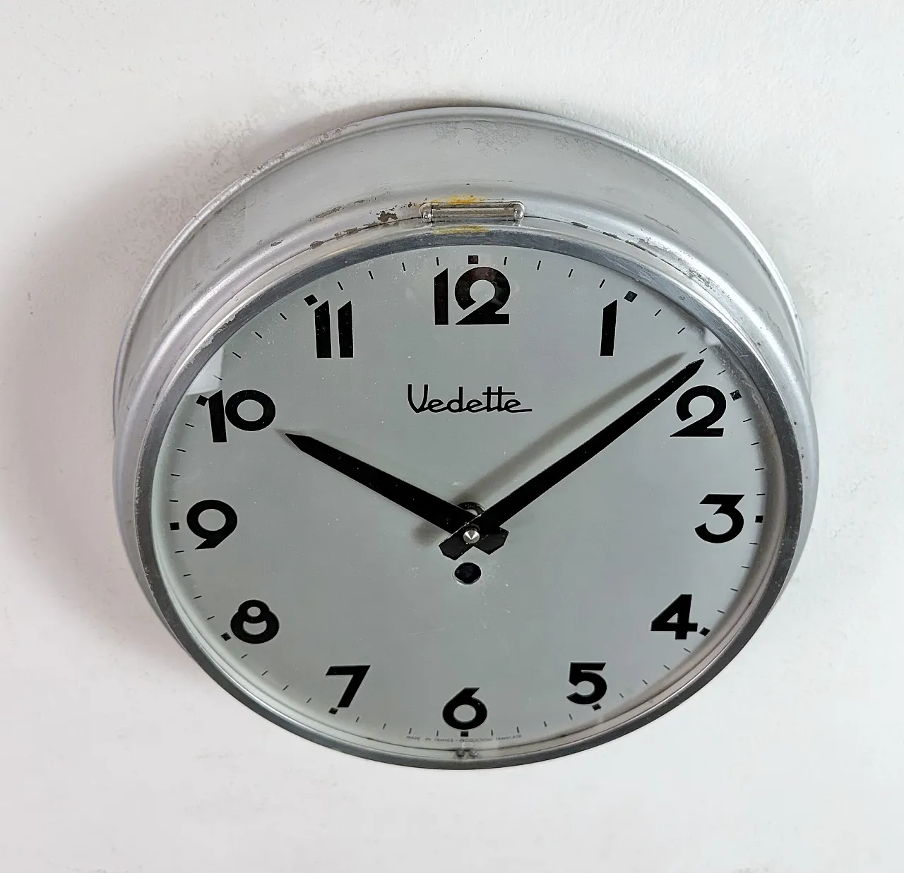 Grey Industrial French Wall Clock from Vedette, 1950s 6