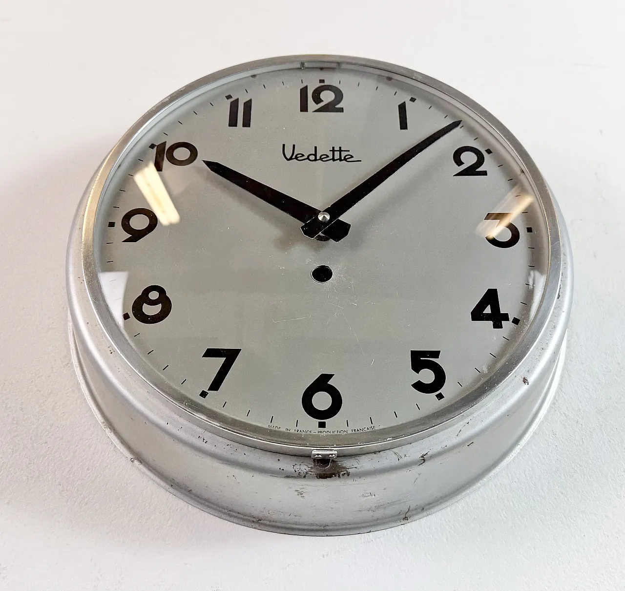 Grey Industrial French Wall Clock from Vedette, 1950s 7