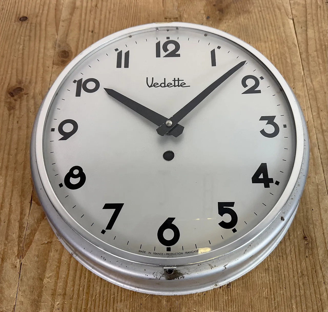 Grey Industrial French Wall Clock from Vedette, 1950s 9