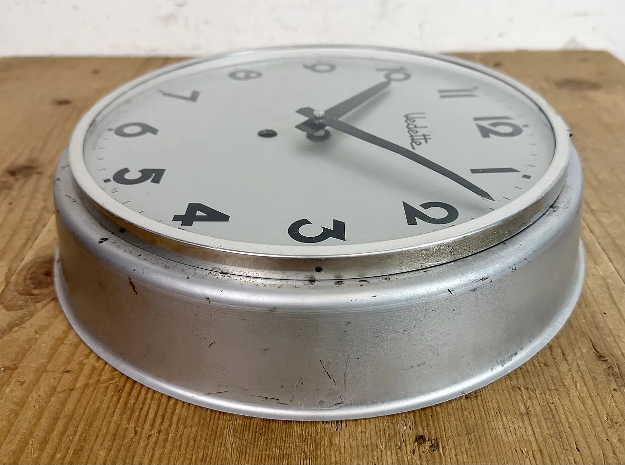 Grey Industrial French Wall Clock from Vedette, 1950s 11