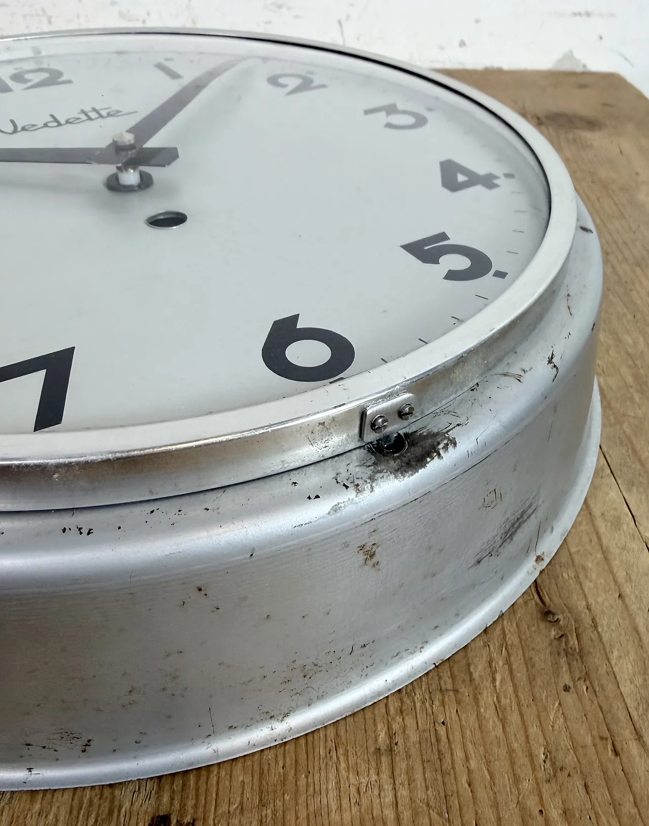 Grey Industrial French Wall Clock from Vedette, 1950s 14