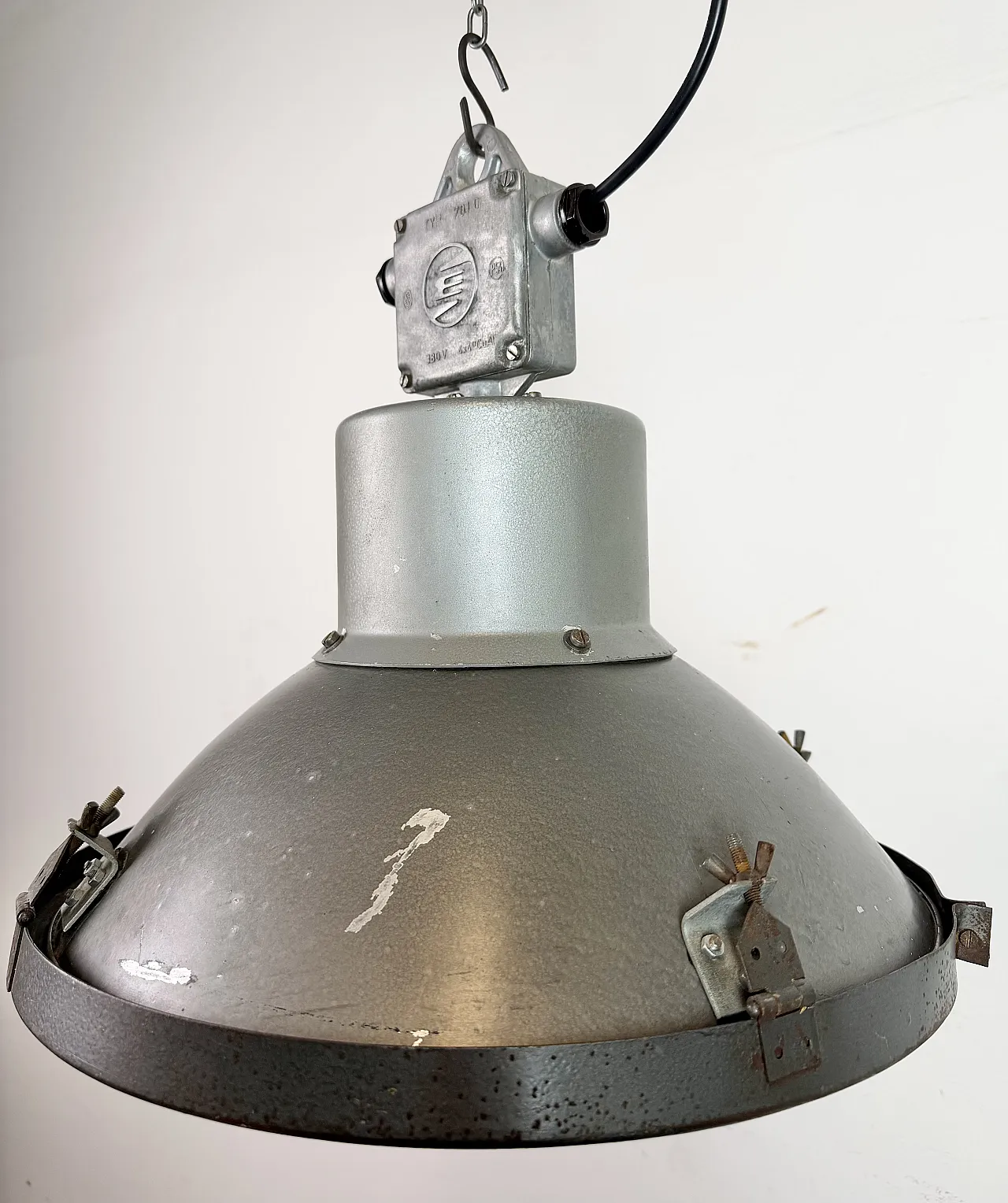 Industrial Grey Hammer Paint Pendant Lamp from Elektrosvit, 1960s 9
