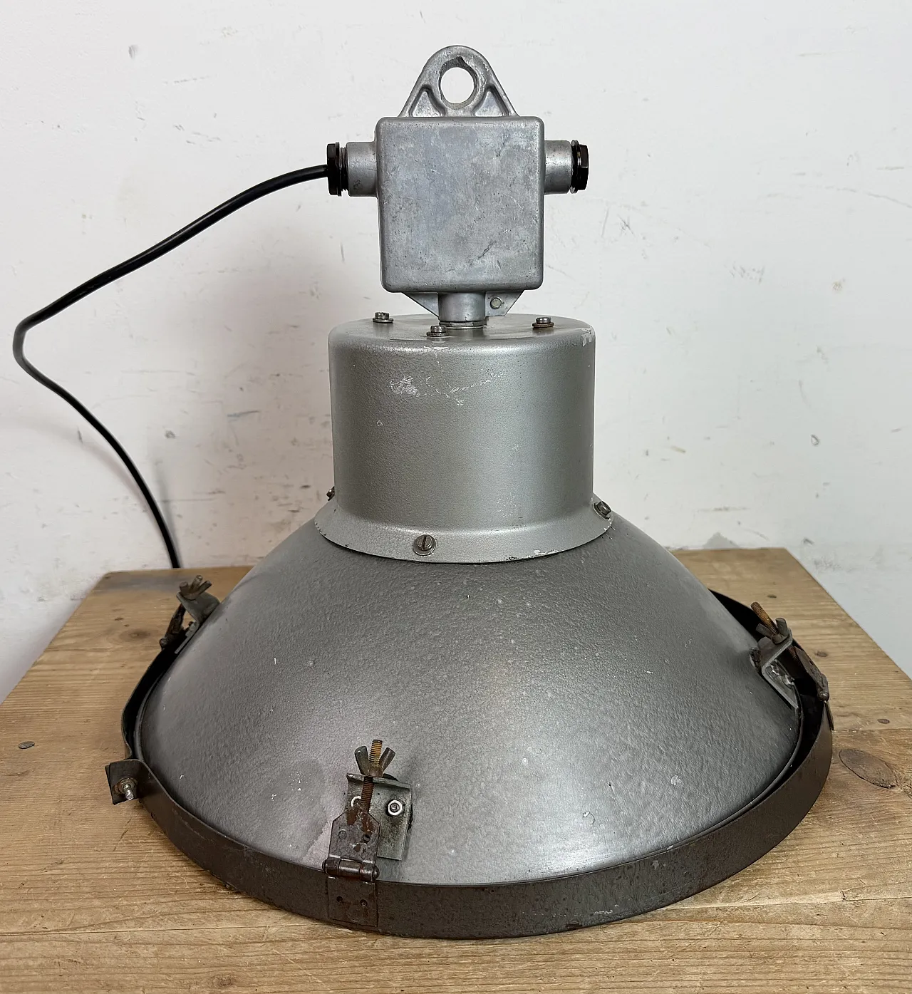 Industrial Grey Hammer Paint Pendant Lamp from Elektrosvit, 1960s 13