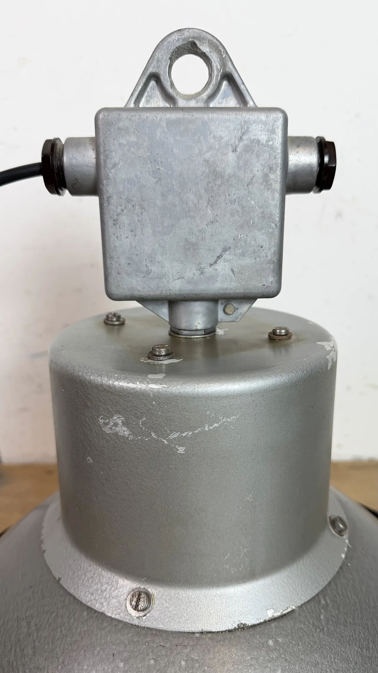 Industrial Grey Hammer Paint Pendant Lamp from Elektrosvit, 1960s 14